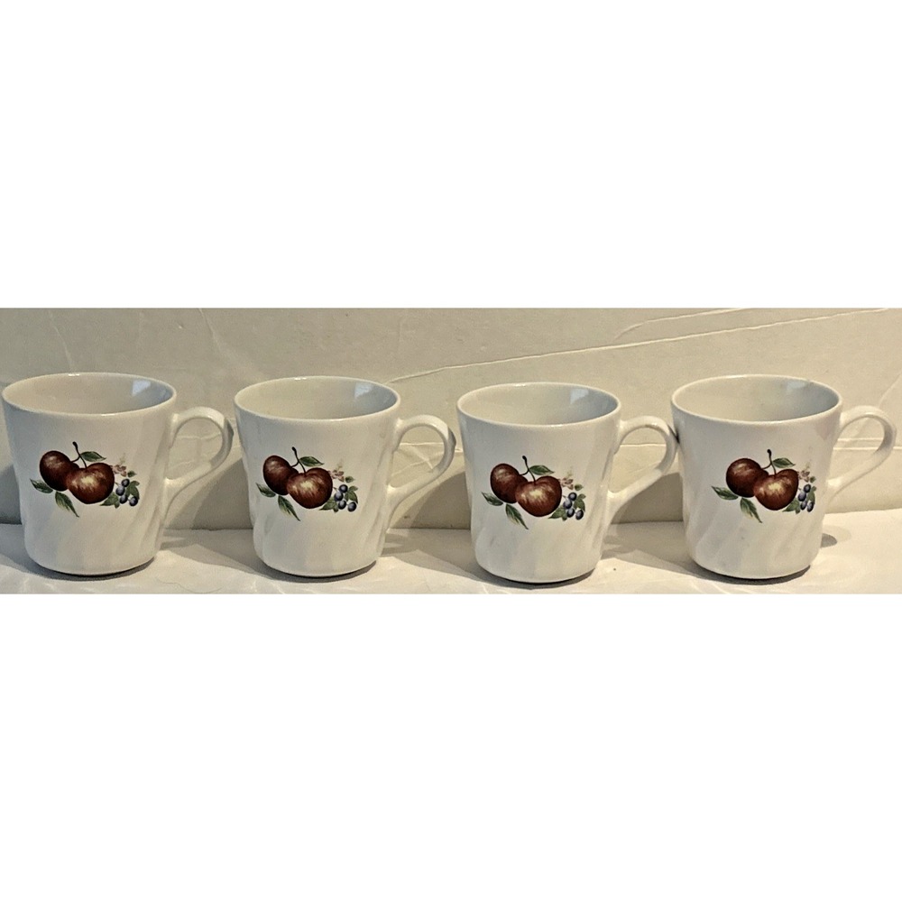 Corelle Corning ware Chutney Fruit Coffee Mugs Or Cups Pear Apple USA set of 4